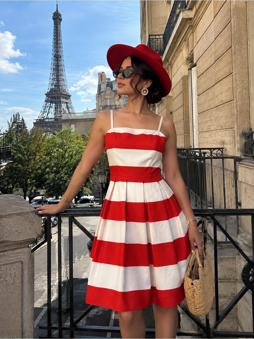 English Factory Red and White Horizontal Stripe Mini Dress